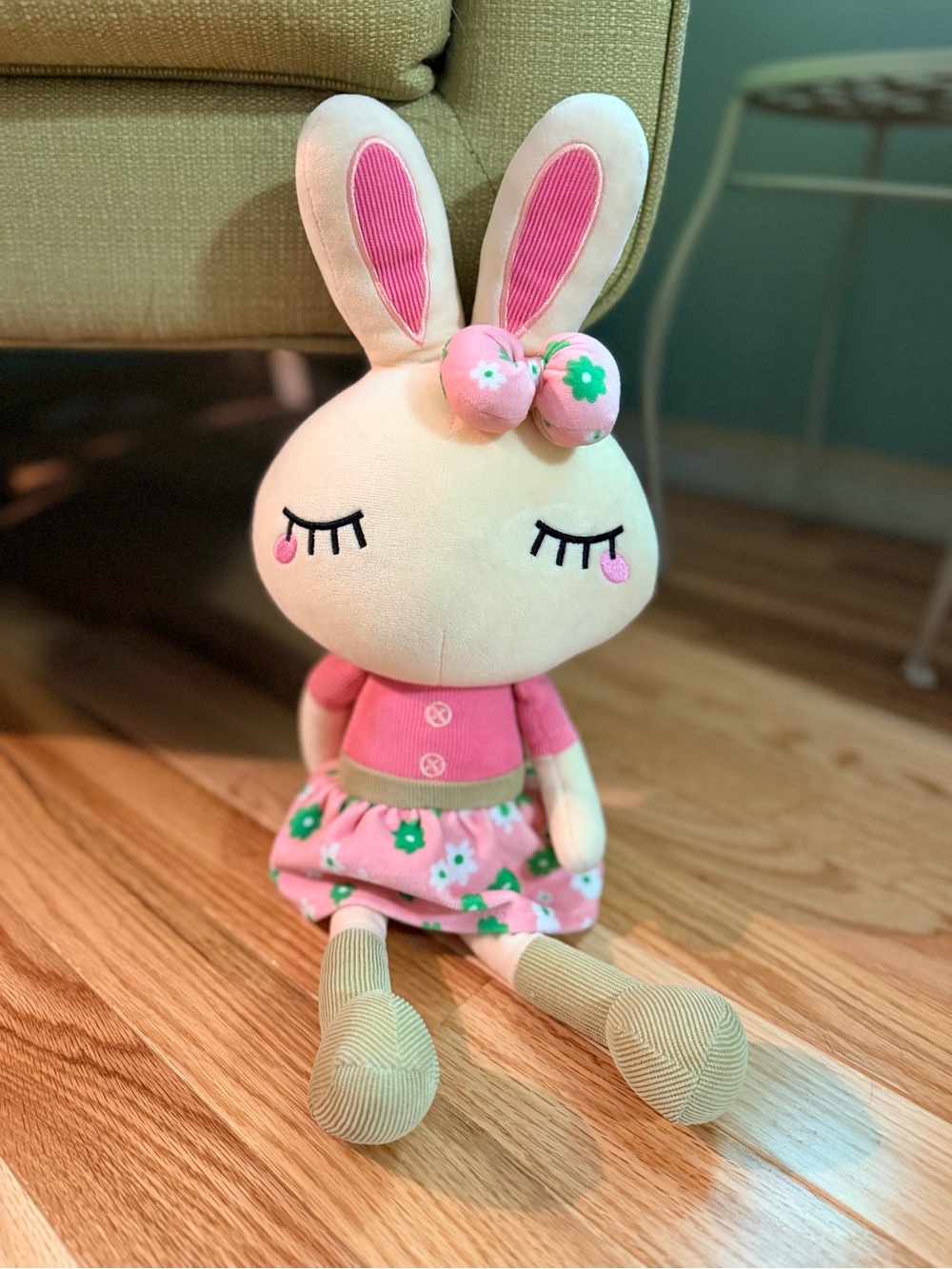 Sweet Pink Floral Bunny Plush Doll